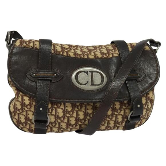 DIOR Trotter Canvas Shoulder Bag Brown Silver - Picture 1 of 16